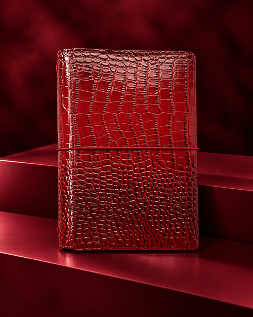 A5 refillable trifold croc journal, burgundy croc journal, refillable journal, journal routine, travel journal, journal gift, BORDEAUX TRIFOLD CROC A5 JOURNAL, vegan leather A5 notebook, vegan leather A5 journal, faux leather refillable journal, red A5 journal, vegan journal, Travel notebook, burgundy A5 travel notebook
